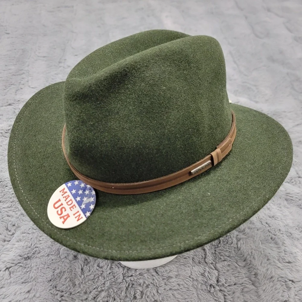 Stetson Hat Mens Large Explorer Fedora Green Wool Crushable USA Water Repellent